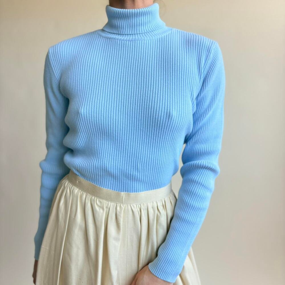 Irresistibles Robin's Egg Blue Ribbed Turtleneck - Size Small